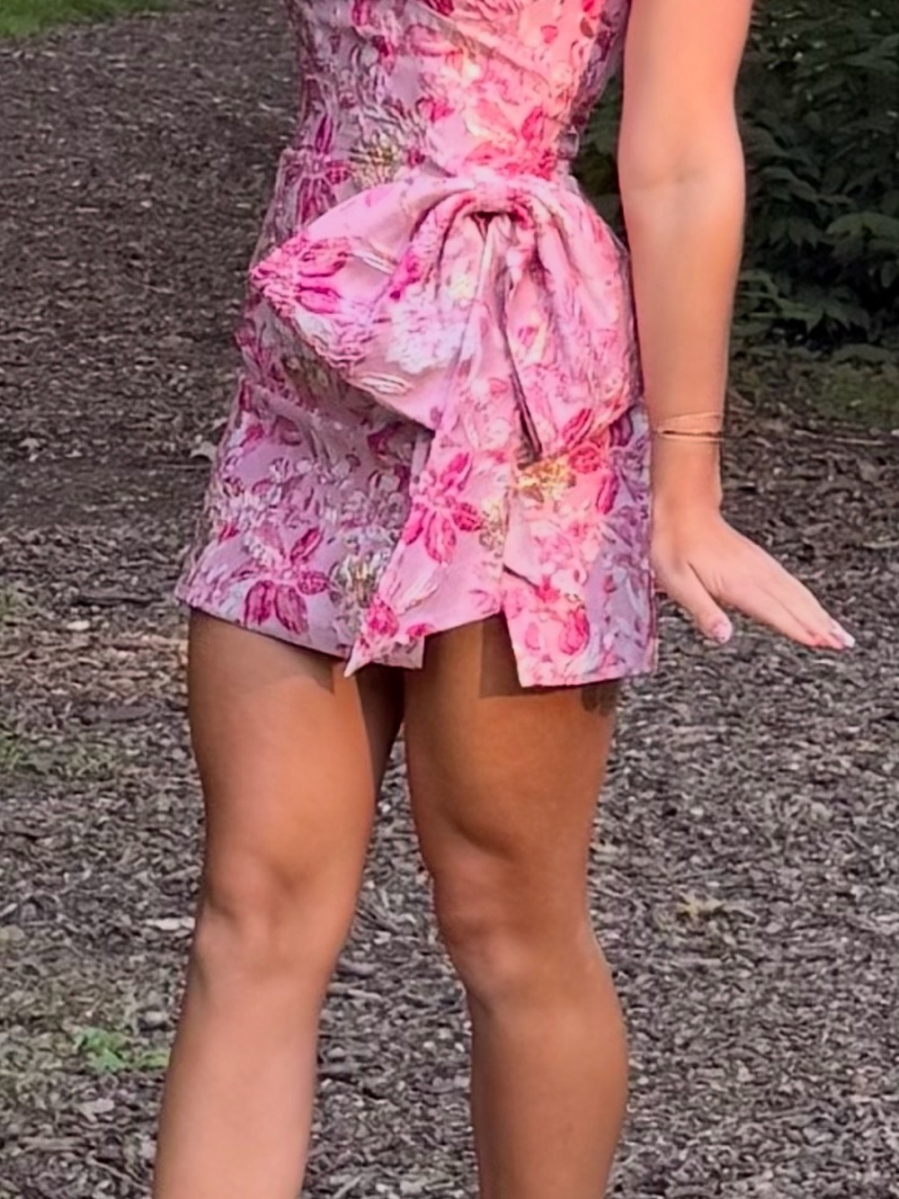 Strapless Pink Floral Mini Dress with Side Bow